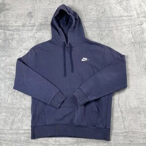 Nike Hoodie Mens M Blue Fleece Lined Kangaroo Pocket Logo Drawstring Pullover